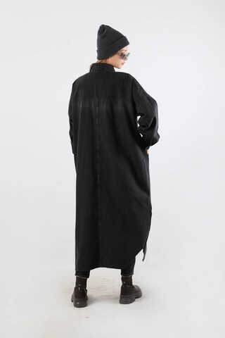 Yarım Düğmeli Kot Tunik Siyah - 6