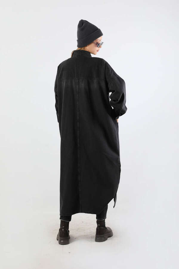 Yarım Düğmeli Kot Tunik Siyah - 6