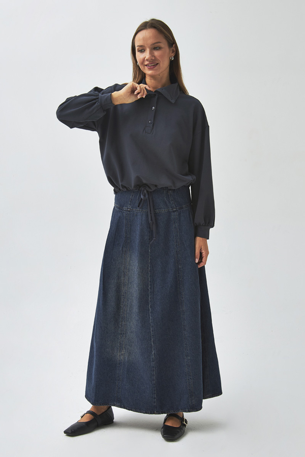 Yarım Düğmeli Sweatshirt Antrasit - 7