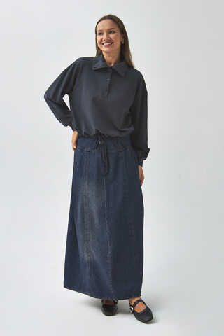 Yarım Düğmeli Sweatshirt Antrasit - 8