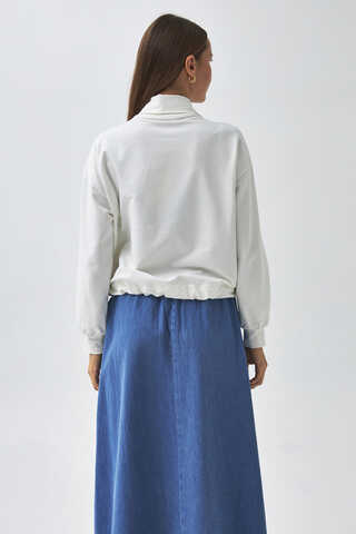 Yarım Düğmeli Sweatshirt Ekru - 10