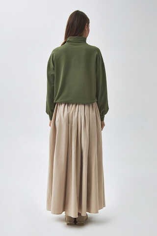 Yarım Düğmeli Sweatshirt Haki - 10