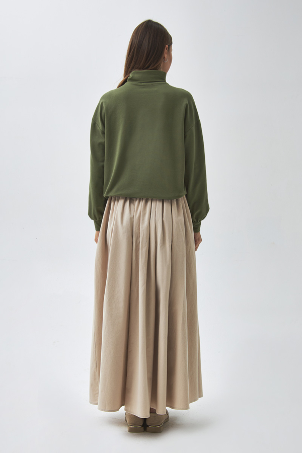 Yarım Düğmeli Sweatshirt Haki - 10