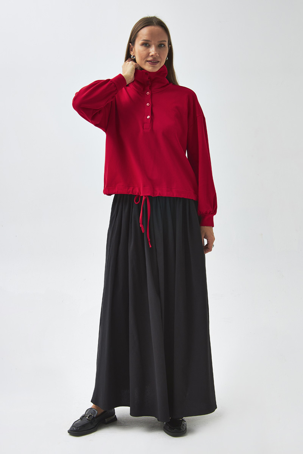 Yarım Düğmeli Sweatshirt Kırmızı - 3