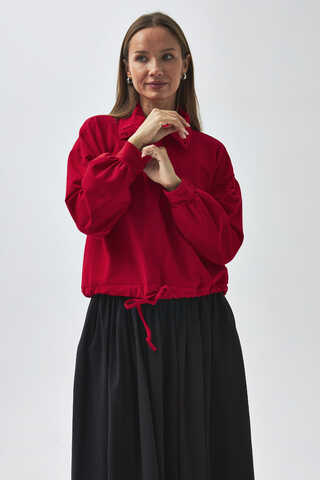Yarım Düğmeli Sweatshirt Kırmızı - 9