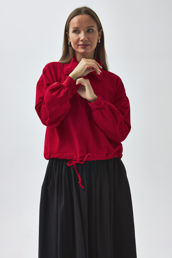 Yarım Düğmeli Sweatshirt Kırmızı - 9