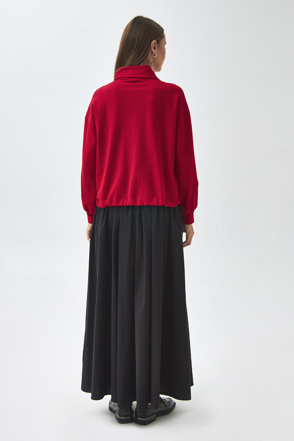 Yarım Düğmeli Sweatshirt Kırmızı - 11