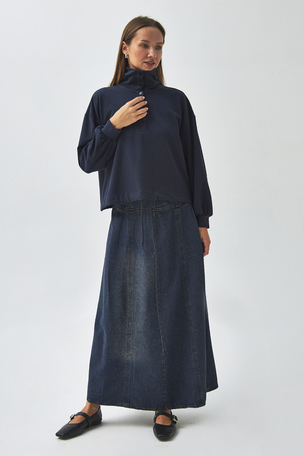 Yarım Düğmeli Sweatshirt Lacivert - 2