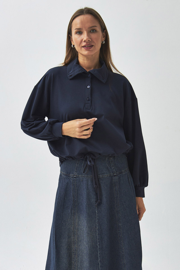 Yarım Düğmeli Sweatshirt Lacivert - 3