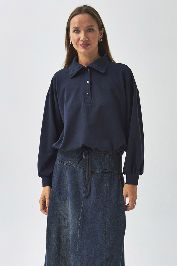 Yarım Düğmeli Sweatshirt Lacivert - 4