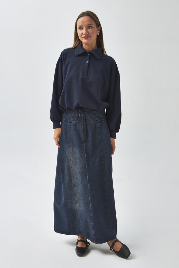 Yarım Düğmeli Sweatshirt Lacivert - 5