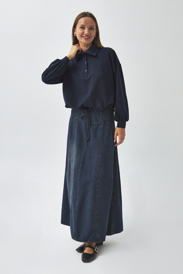 Yarım Düğmeli Sweatshirt Lacivert - 6