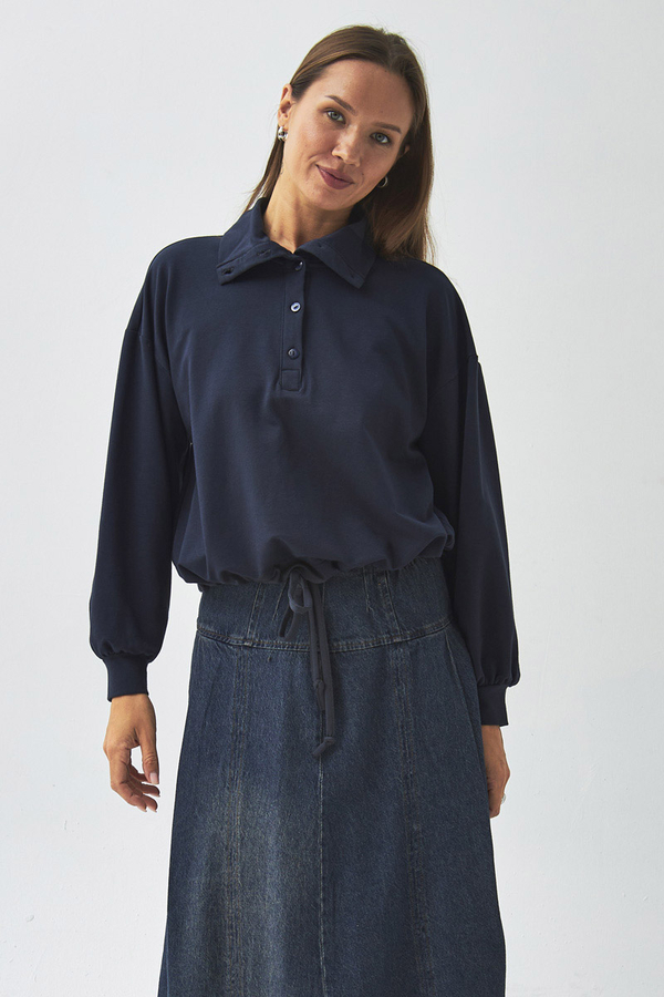 Yarım Düğmeli Sweatshirt Lacivert - 8