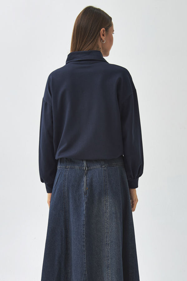 Yarım Düğmeli Sweatshirt Lacivert - 10