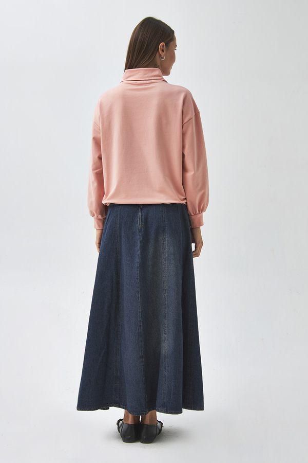 Yarım Düğmeli Sweatshirt Pudra Gül - 10