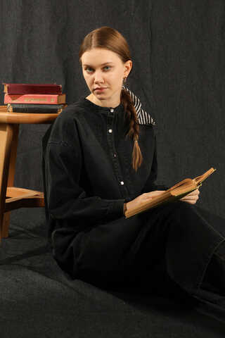 Denim Tunik Elbise Siyah - 1