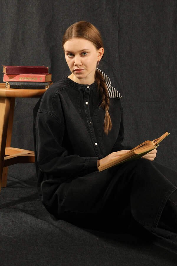 Denim Tunik Elbise Siyah - 1