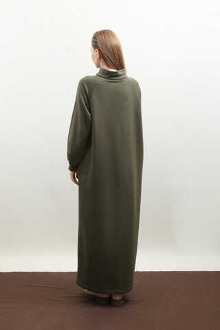 Yarım Fermuarlı Sweat Elbise Haki - 7