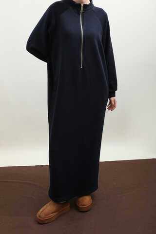 Yarım Fermuarlı Sweat Elbise Lacivert - 4