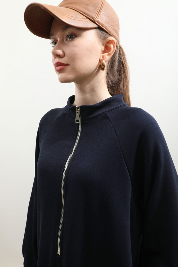 Yarım Fermuarlı Sweat Elbise Lacivert - 6