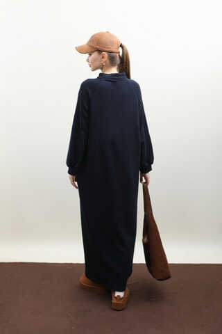 Yarım Fermuarlı Sweat Elbise Lacivert - 7