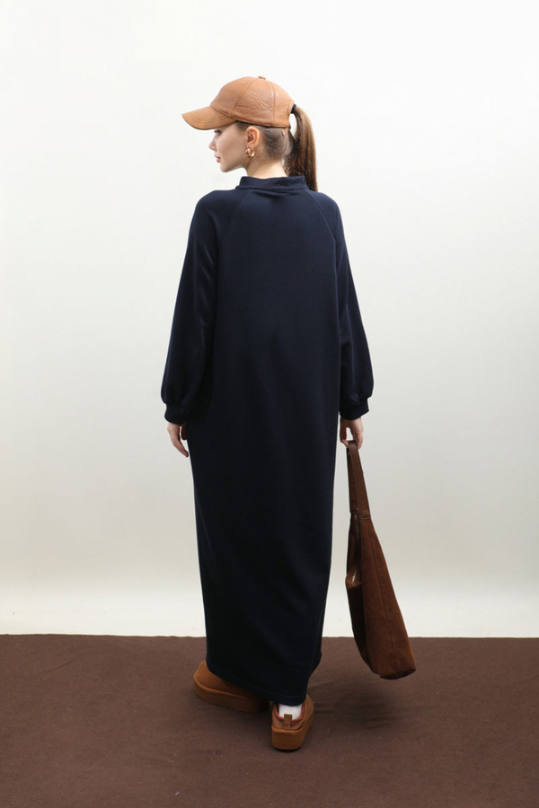 Yarım Fermuarlı Sweat Elbise Lacivert - 7