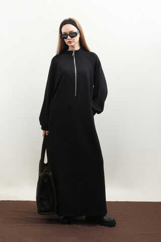 Yarım Fermuarlı Sweat Elbise Siyah - 2