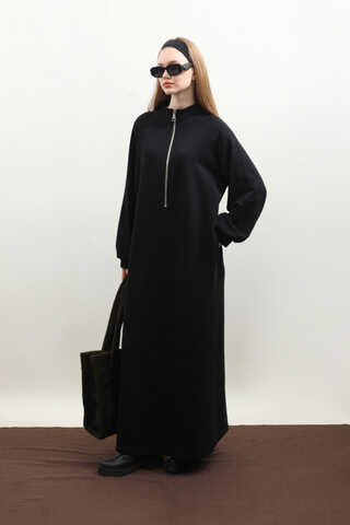 Yarım Fermuarlı Sweat Elbise Siyah - 3