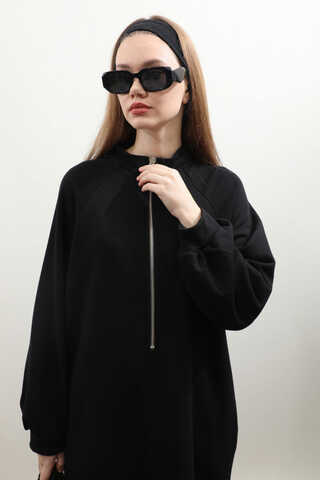 Yarım Fermuarlı Sweat Elbise Siyah - 4