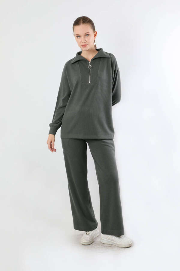 Yarım Fermuarlı Triko Takım Füme - 5