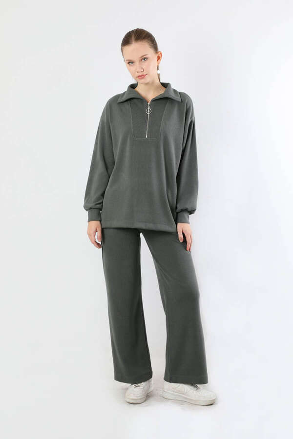 Yarım Fermuarlı Triko Takım Füme - 3