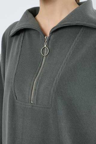 Yarım Fermuarlı Triko Takım Füme - 4