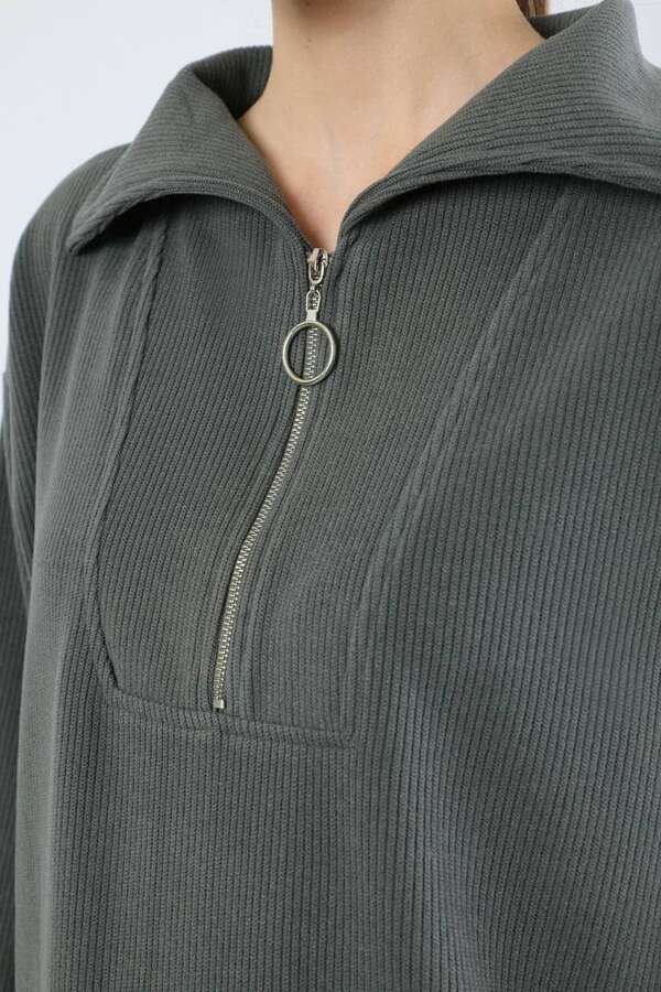 Yarım Fermuarlı Triko Takım Füme - 4