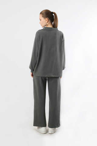 Yarım Fermuarlı Triko Takım Füme - 6