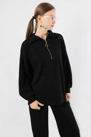 Yarım Fermuarlı Triko Takım Siyah - 2