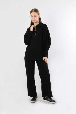 Yarım Fermuarlı Triko Takım Siyah - 3