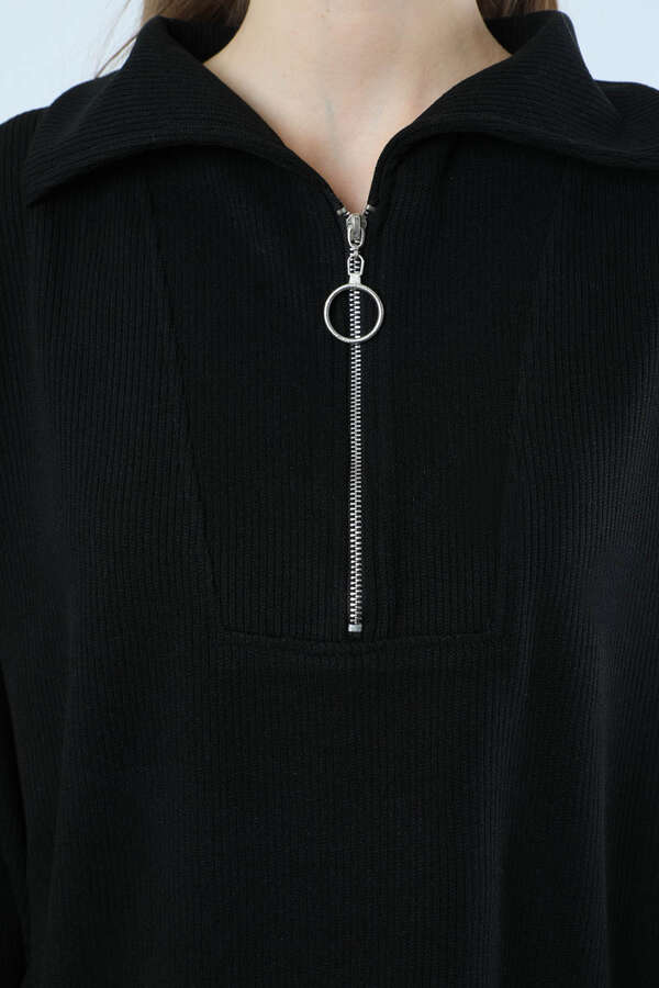 Yarım Fermuarlı Triko Takım Siyah - 4