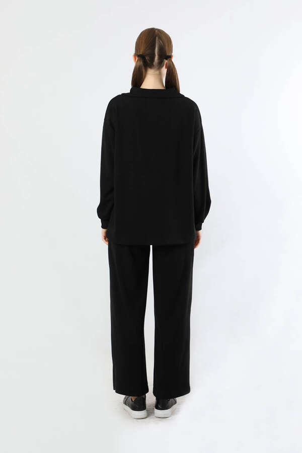 Yarım Fermuarlı Triko Takım Siyah - 6