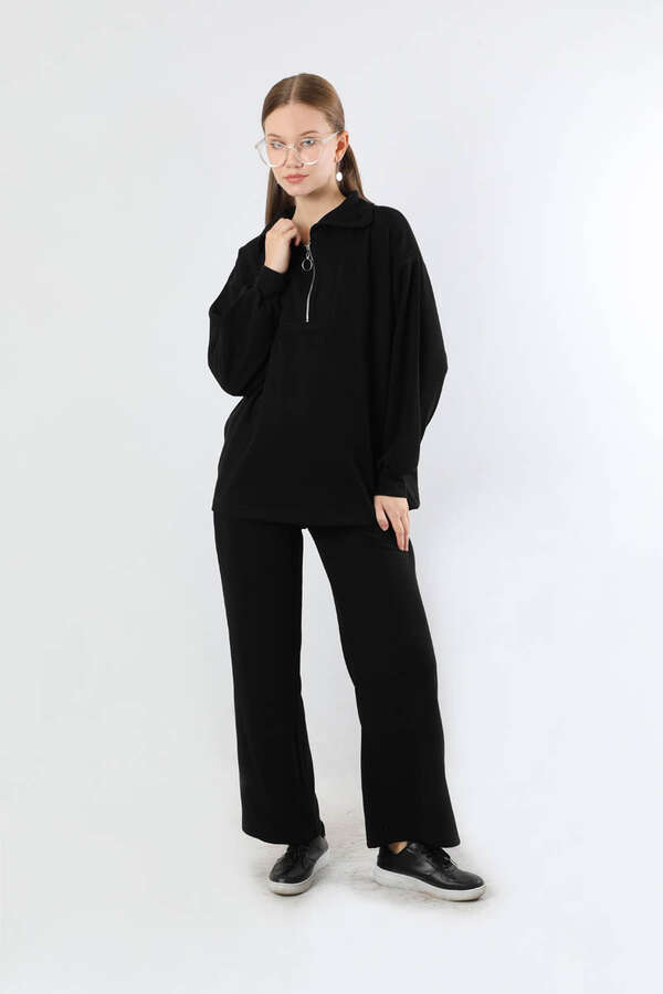Yarım Fermuarlı Triko Takım Siyah - 3