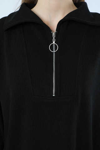 Yarım Fermuarlı Triko Takım Siyah - 4