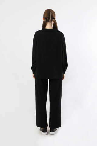 Yarım Fermuarlı Triko Takım Siyah - 6