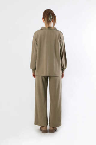 Yarım Fermuarlı Triko Takım Toprak - 5