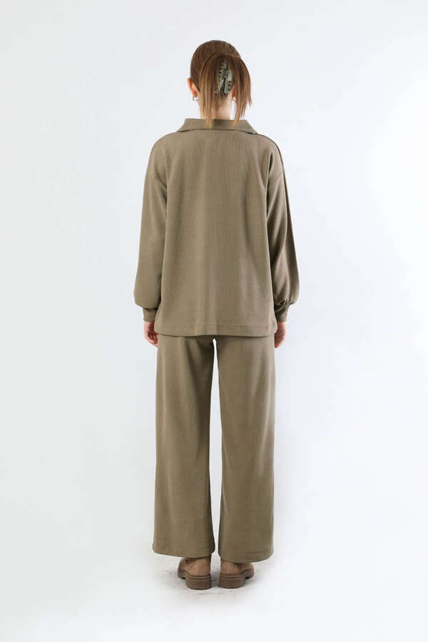 Yarım Fermuarlı Triko Takım Toprak - 5