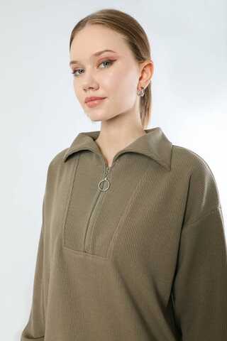 Yarım Fermuarlı Triko Takım Toprak - 2