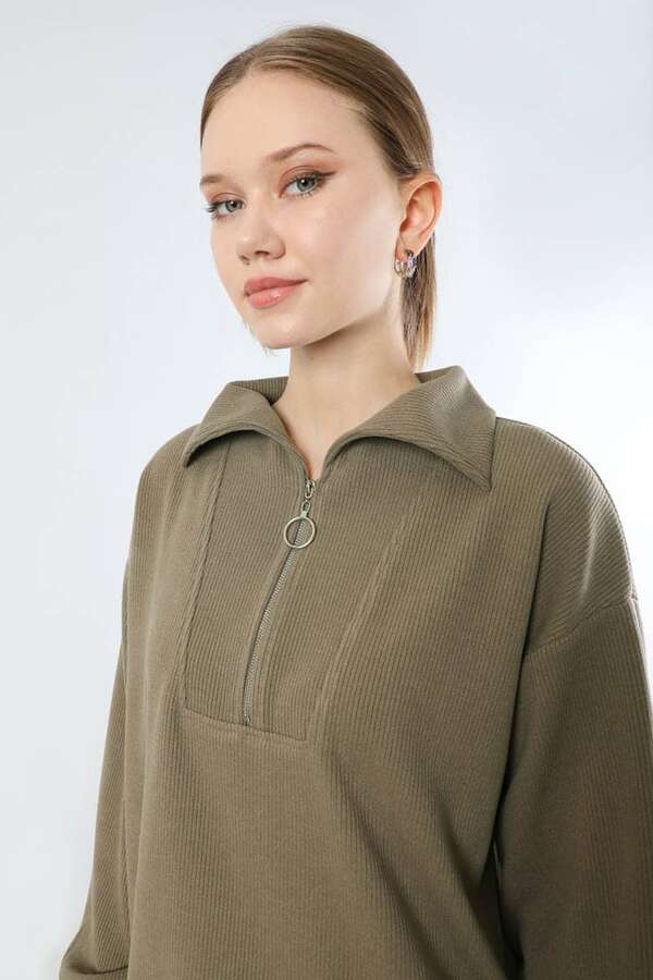 Yarım Fermuarlı Triko Takım Toprak - 2