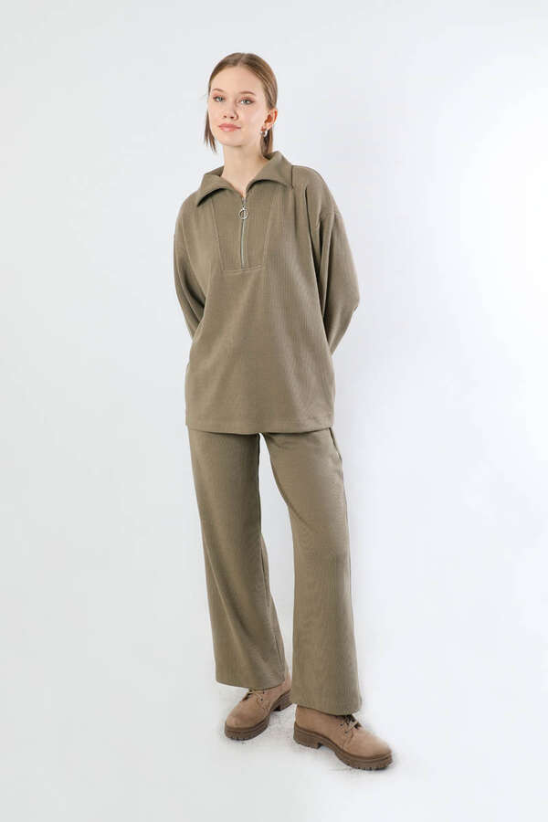 Yarım Fermuarlı Triko Takım Toprak - 3