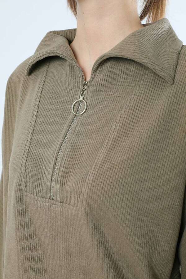 Yarım Fermuarlı Triko Takım Toprak - 4