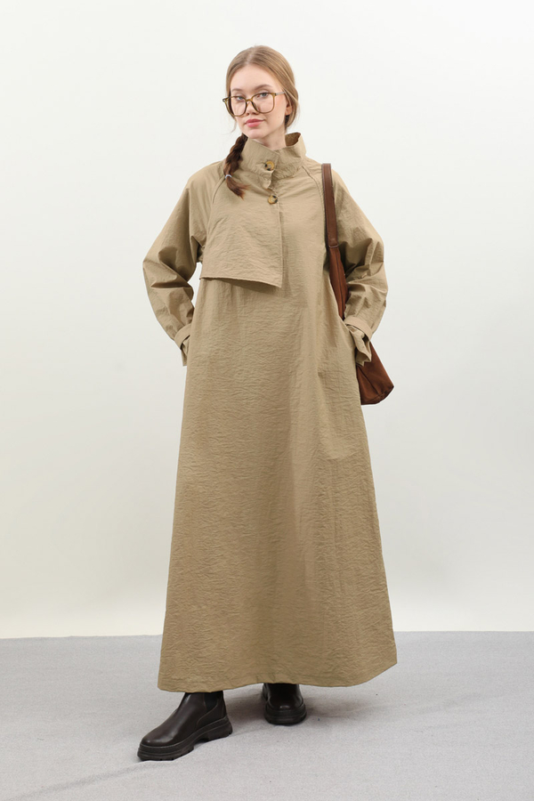 Yarım Rüzgarlıklı Paraşüt Elbise Camel - 9