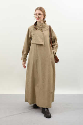 Yarım Rüzgarlıklı Paraşüt Elbise Camel - 10