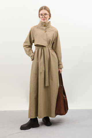 Yarım Rüzgarlıklı Paraşüt Elbise Camel - 11